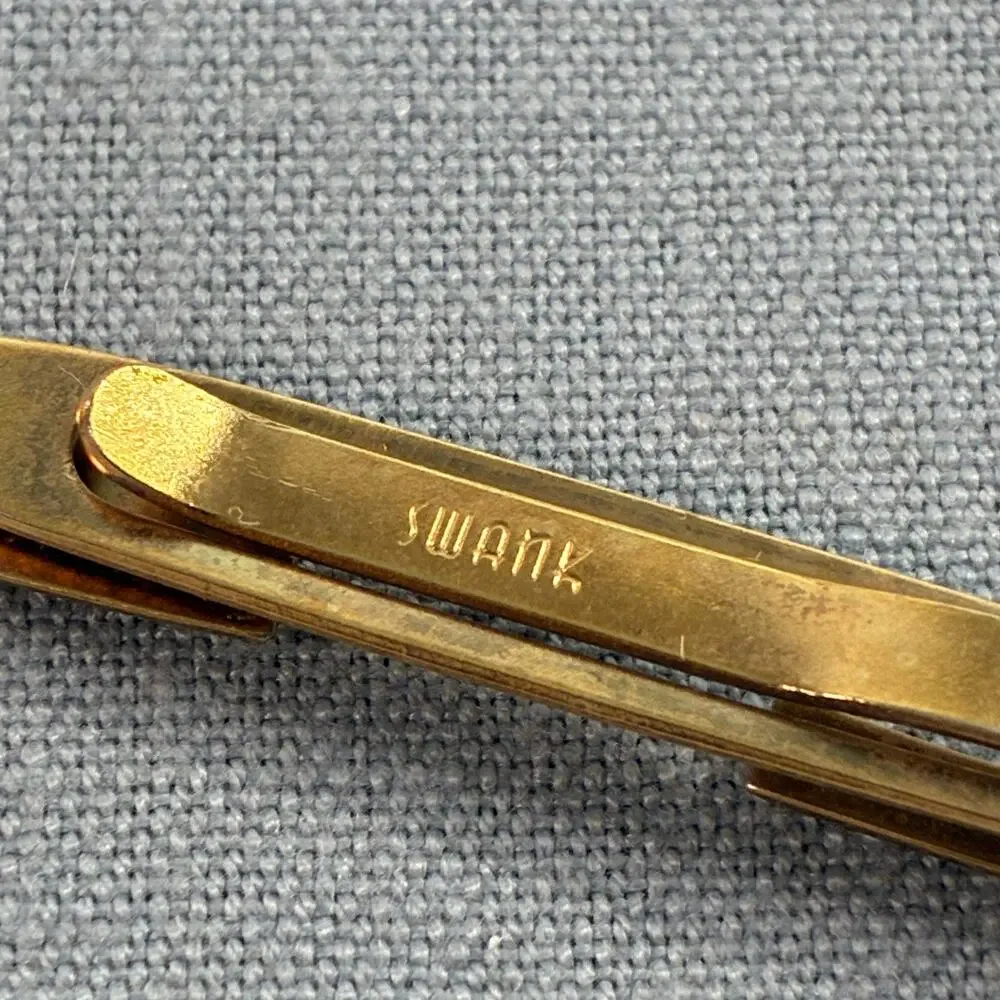 Vintage SWANK Sword Dagger Tie Clip Gold Tone Mother of Pearl Handle Mens